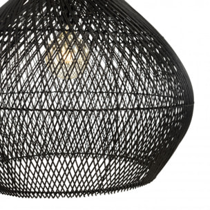 ALIDA - Suspension 'cloche' 68x68cm en rotin couleur noire et teck