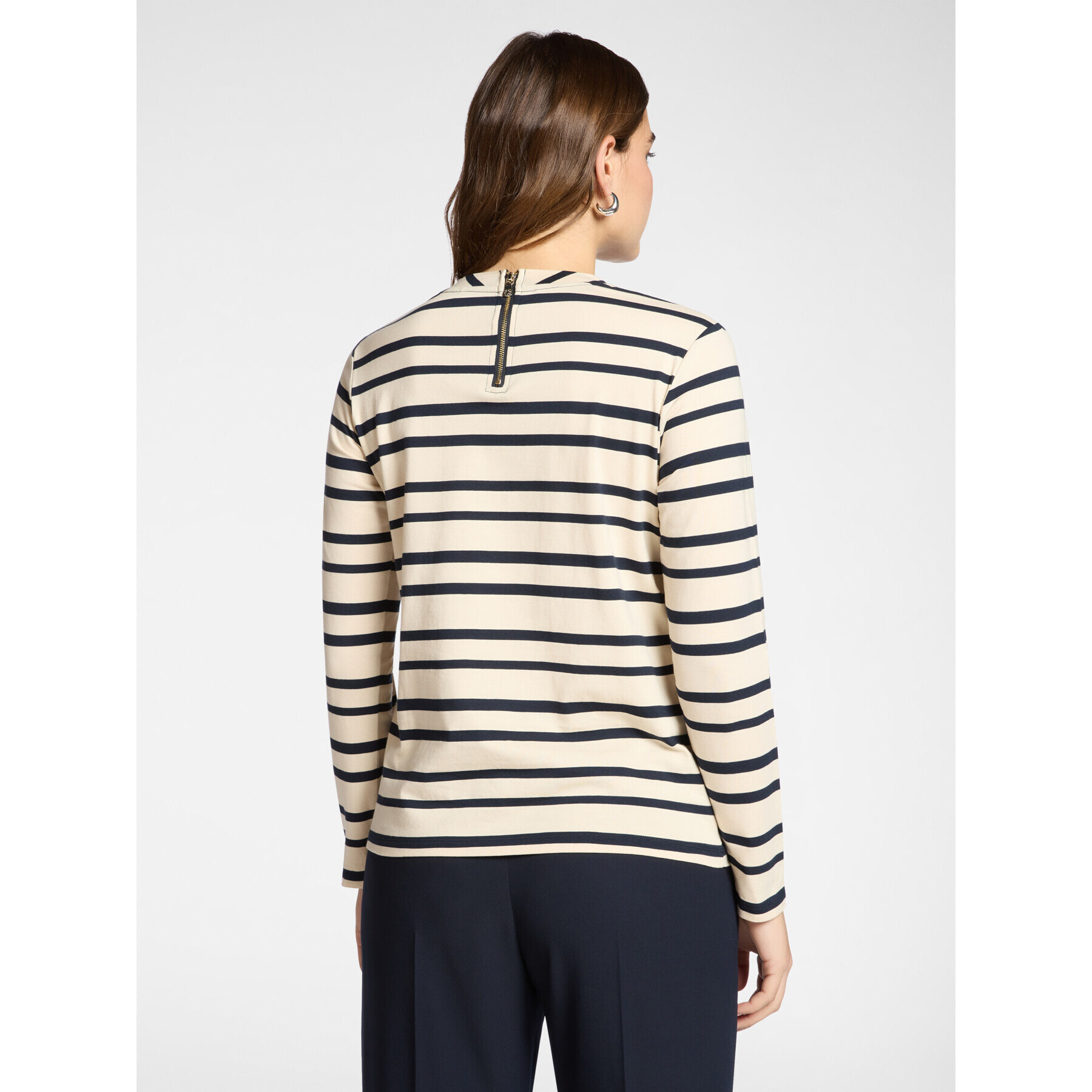Elena Mirò - T-shirt rigata con ricamo floreale - Beige