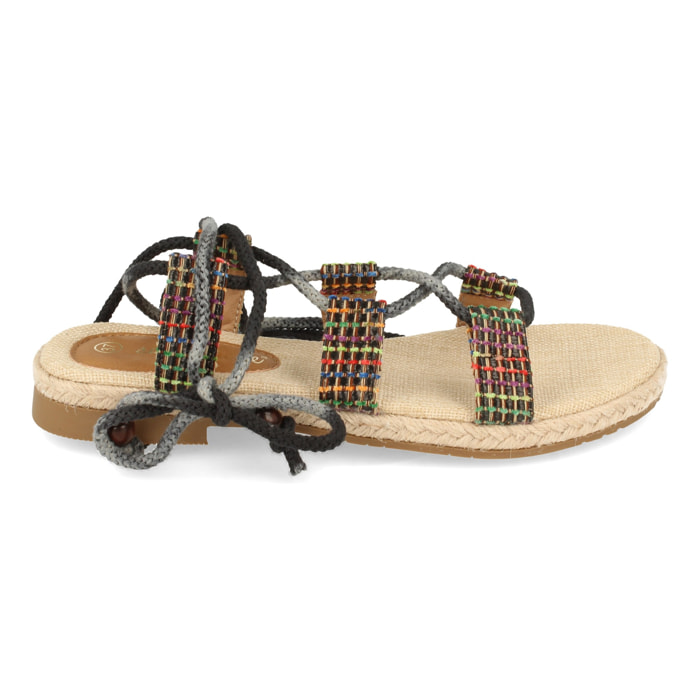 Sandalia Plana Multicolor con Cordones