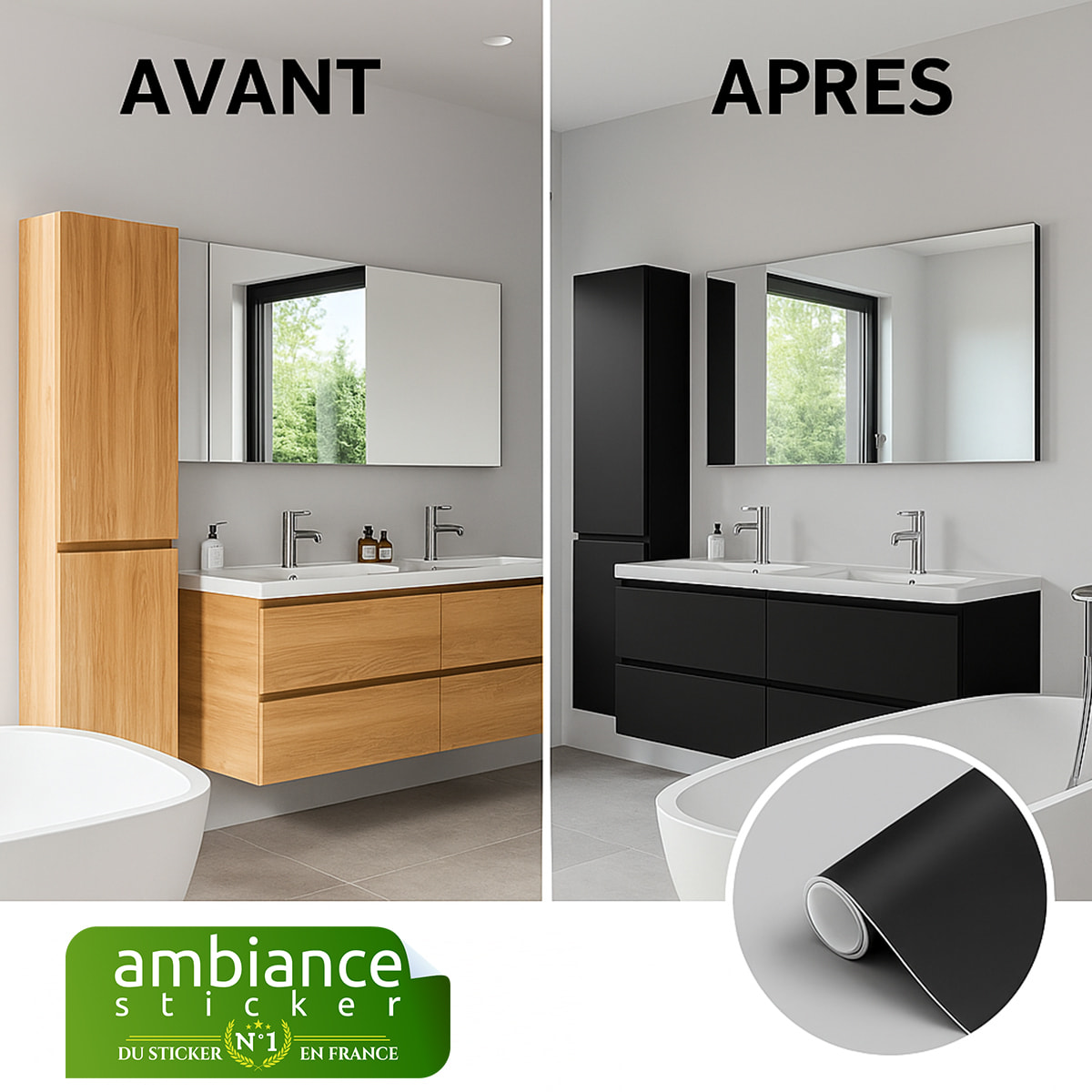 Rouleau adhésif décoratif Vinyle au Mètre - Noir - Sticker Lavable Imperméable Mur Cuisine Meubles