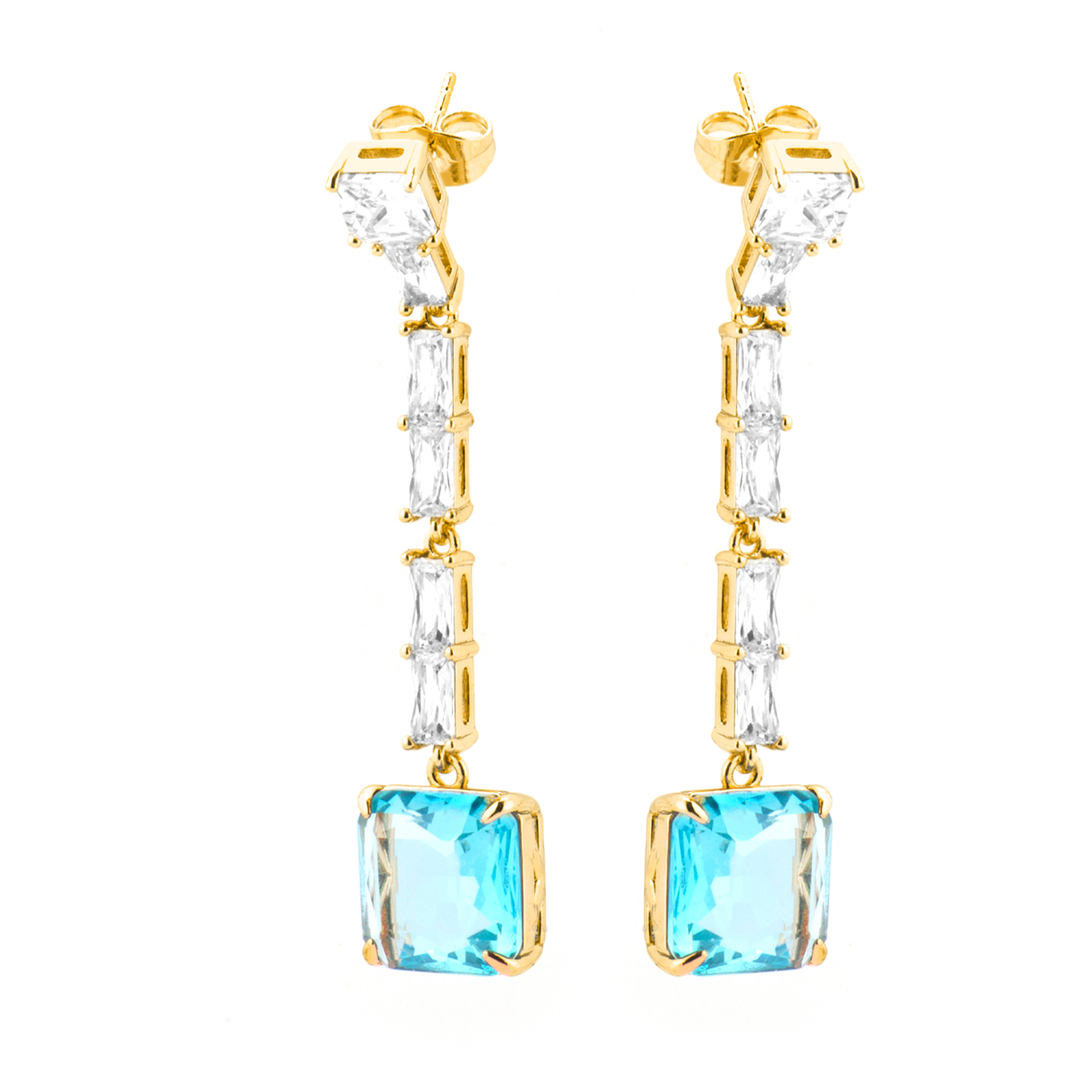 Pendientes con Circonita Aguamarina acabado oro 18k