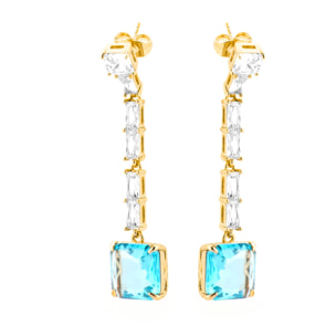 Pendientes con Circonita Aguamarina acabado oro 18k
