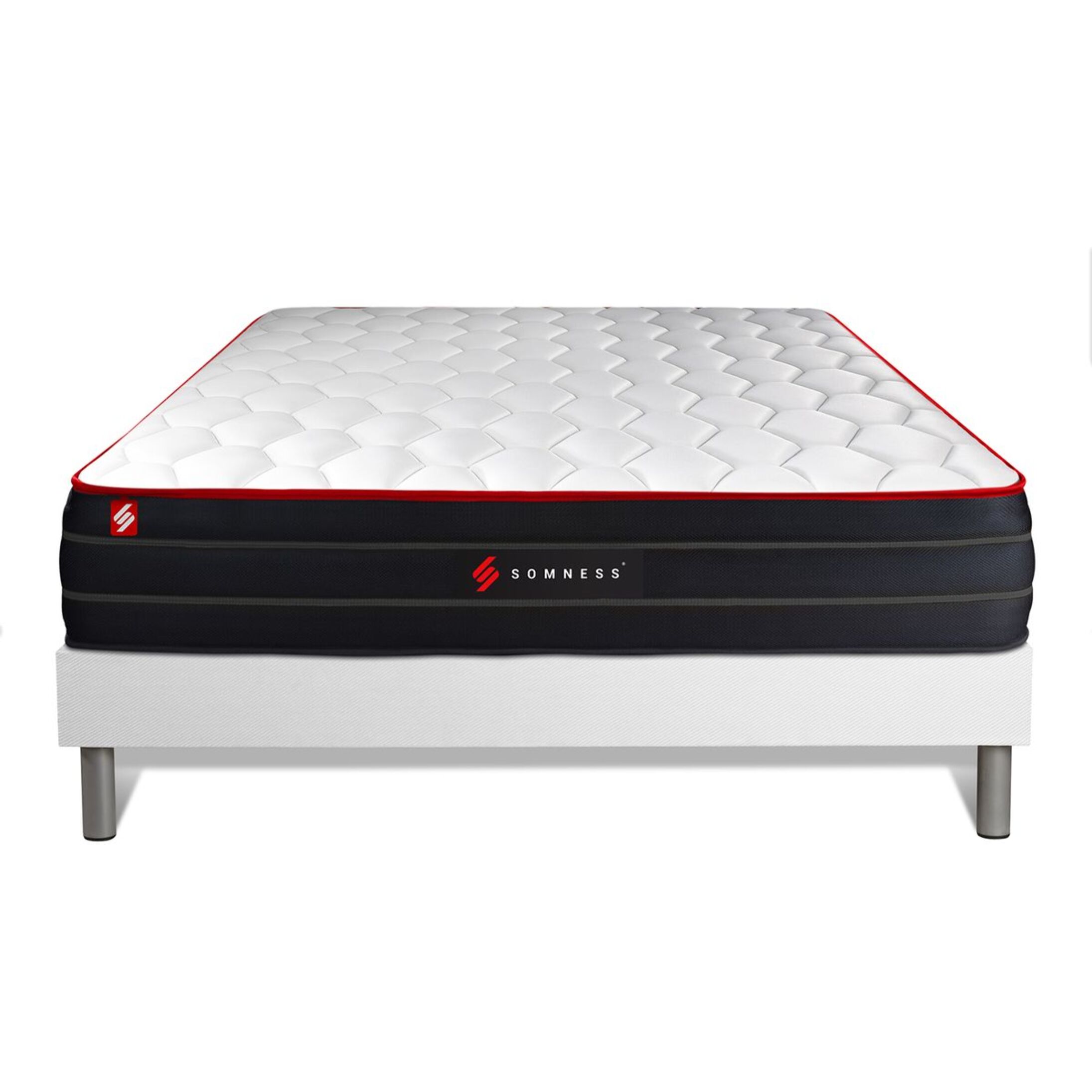 Ensemble - Matelas Hybride 26cm d'épaisseur - 7 zones de confort - Confort équilibré - Sommier tapissier en kit - 2 places
