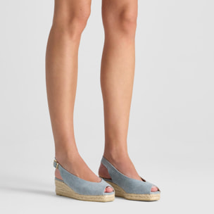 Alpargata de cuña 3 cm open toe en lona de algodón con punta cuadrada