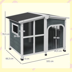 Caseta para Perros Casa para Perros Pequeños de Madera con Techo Abatible Frontal de Acrílico Puerta con Cortina y Fondo Extraíble 101x66,5x70,5 cm Gris Oscuro