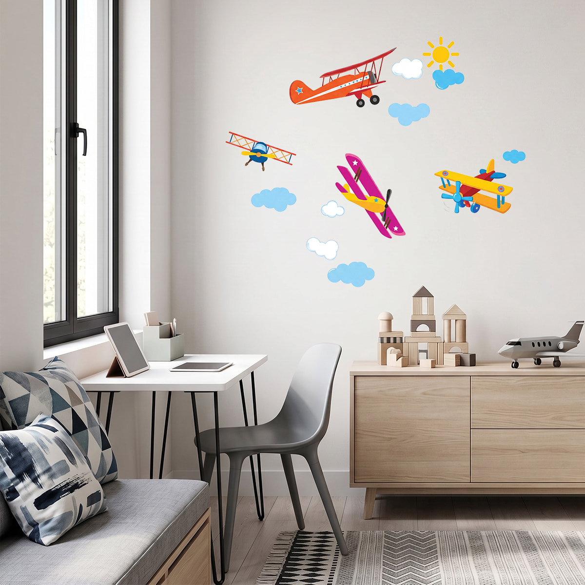 Stickers Muraux décoration adhésifs avions chambre enfant