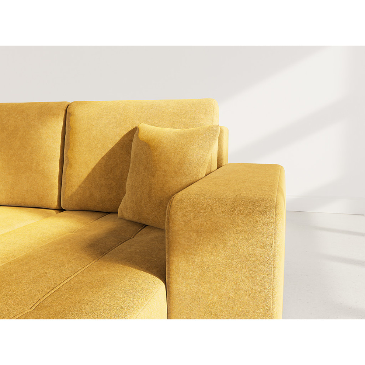 Nicole - canapé d'angle réversible 4 places convertible avec coffre en tissu - Jaune