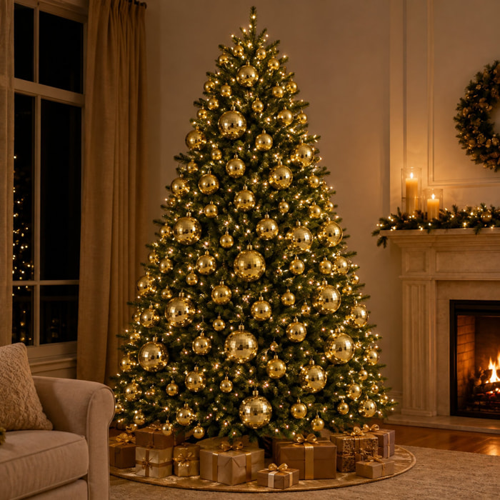 Set de 64 bolas de navidad doradas en 4 tamaños (22x ø4, 14x ø5, 18x ø6 y 10x ø8 cm) en acabado brillante