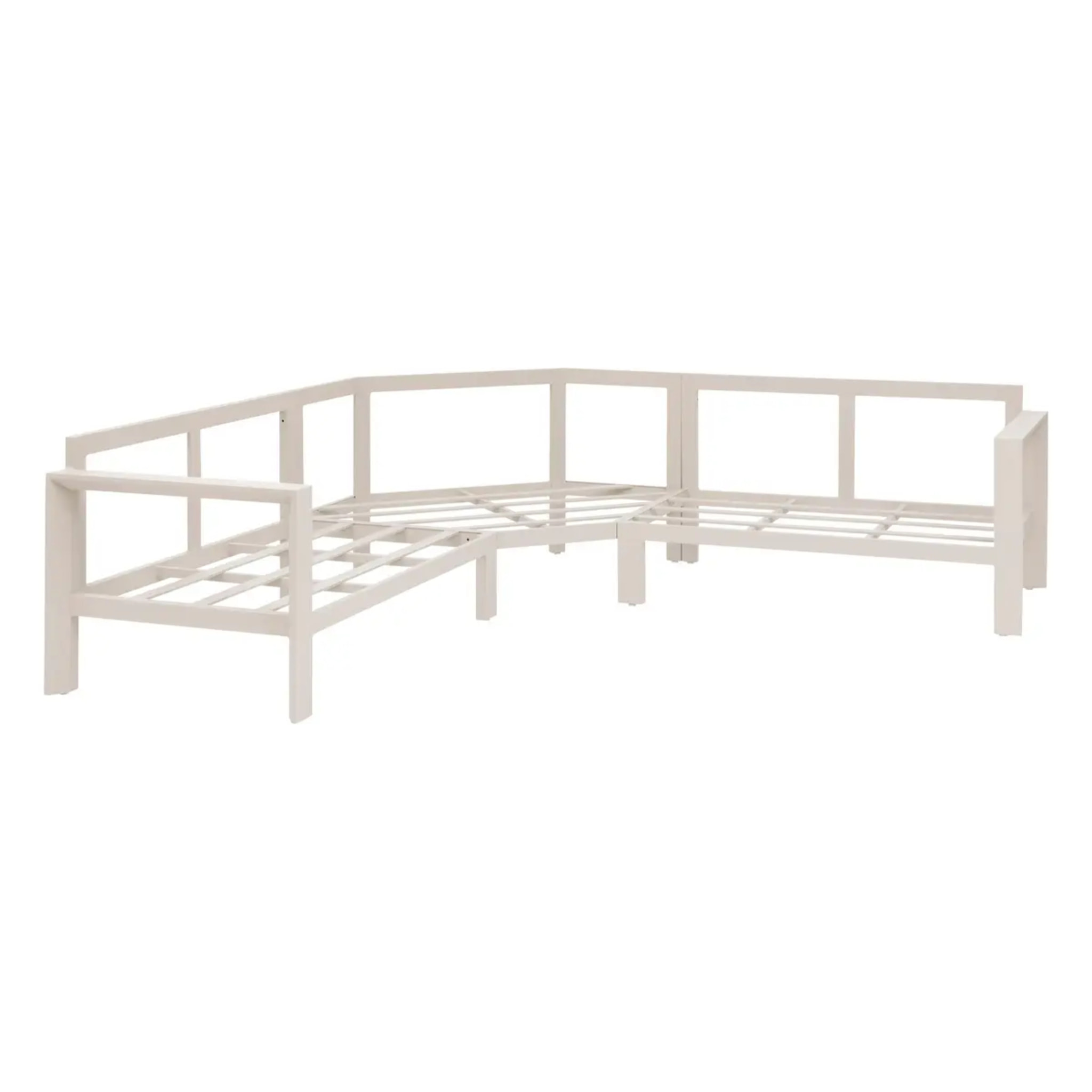 Salon d'angle de jardin "Évasion" argile & lin 5 places en oléfine et aluminium