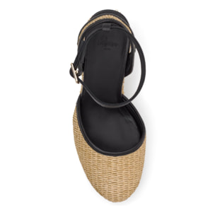 Alpargata de cuña Cass en napa y rafia con cierre de pulsera