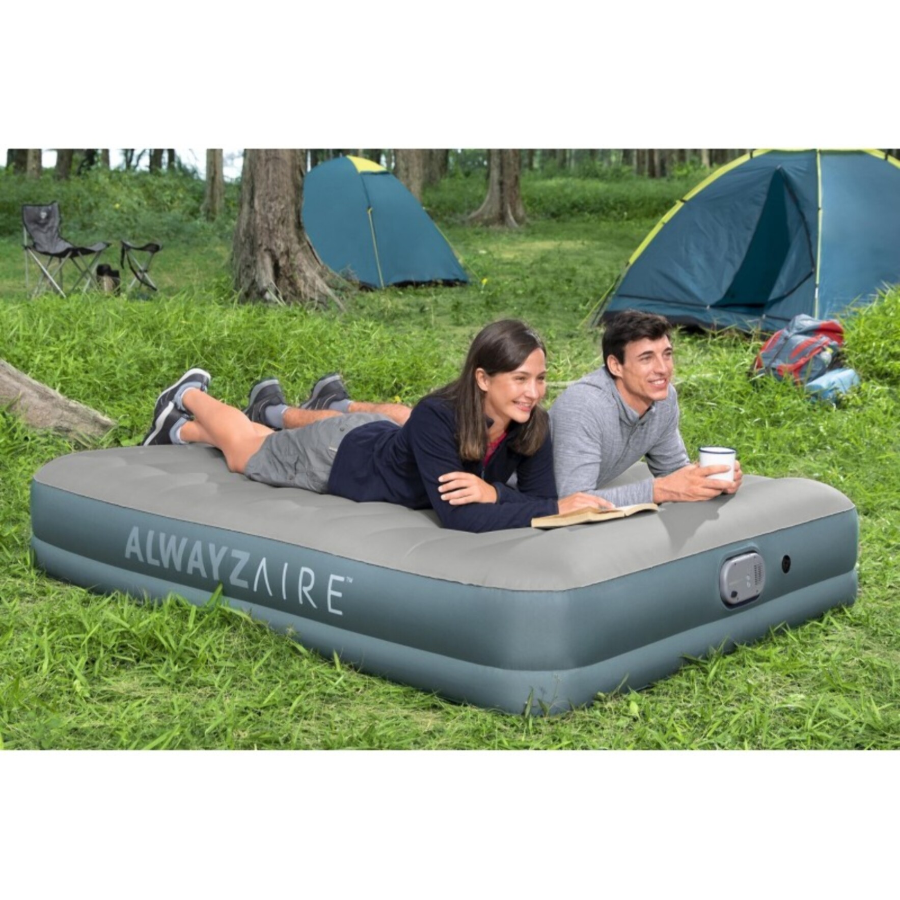 Bestway Matelas gonflable 2 personnes 203 x 152 x 36cm pompe AlwayzAire électrique gris