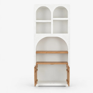 Bibliothèque en plâtre blanc cassé et bois d'acacia - Fira