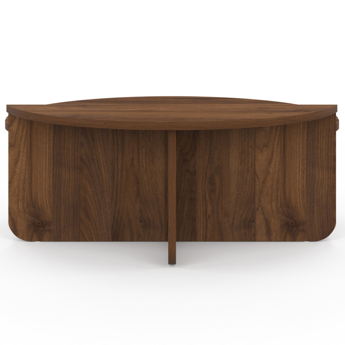 Tables basses rondes asymétriques effet bois noyer