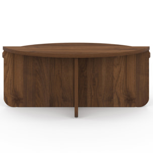 Tables basses rondes asymétriques effet bois noyer