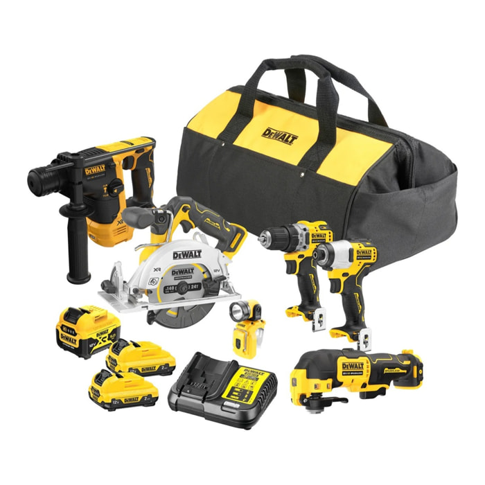 Combi set - 6 pièces starter set 12V - DEWALT - avec 1 batterie 5.0Ah + 2x 2.0Ah - chargeur - sac de transport - DCK611P1D2-QW