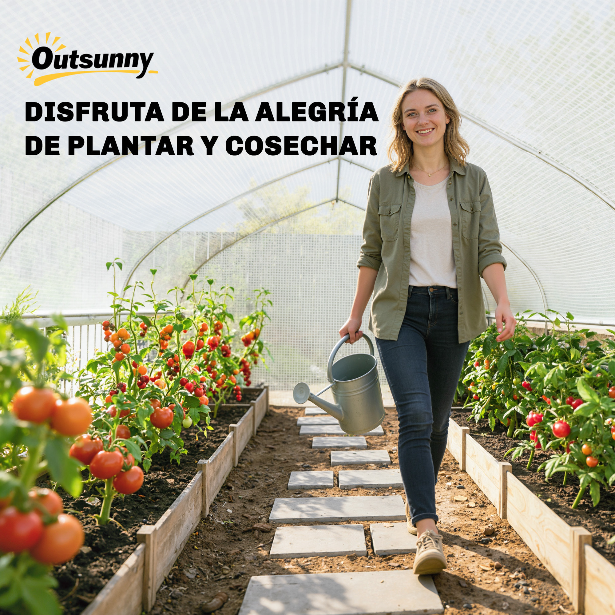 Invernadero de Exterior, 6x3x2 m, Invernadero de Túnel con 8 Ventanas, Cubierta de PE, Anti-UV y Puerta Enrollable con Cremallera, Paredes Laterales con Malla, para Cultivos, Plantas, Blanco