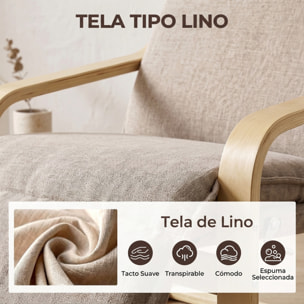 Sillón de Salón con Reposapiés, Butaca de Salón Tapizada en Lino con Balanceo Suave, Respaldo Alto, Asiento Ancho, Sillón de Relax para Dormitorio, Oficina, Estudio, Marrón Claro