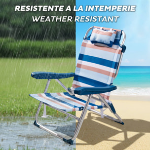 Well Home Silla plegable reclinable con almohada 64x63x32/82cm aluminio anodizado, rayas azules, tejido 600x300D hasta 110kg