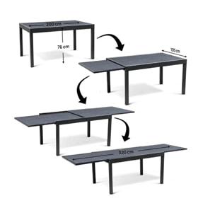 Table extensible et chaises de jardin en aluminium "Lagos" - 200/320 x 105 x 76 cm - 10 chaises - Gris clair