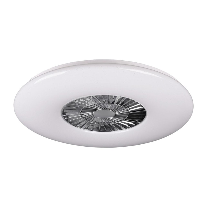 Visby - Ventilatore e plafoniera LED Ø75 cm con diffusore satinato, telecomando, dimmer, timer, luce notturna ed effetto stelle