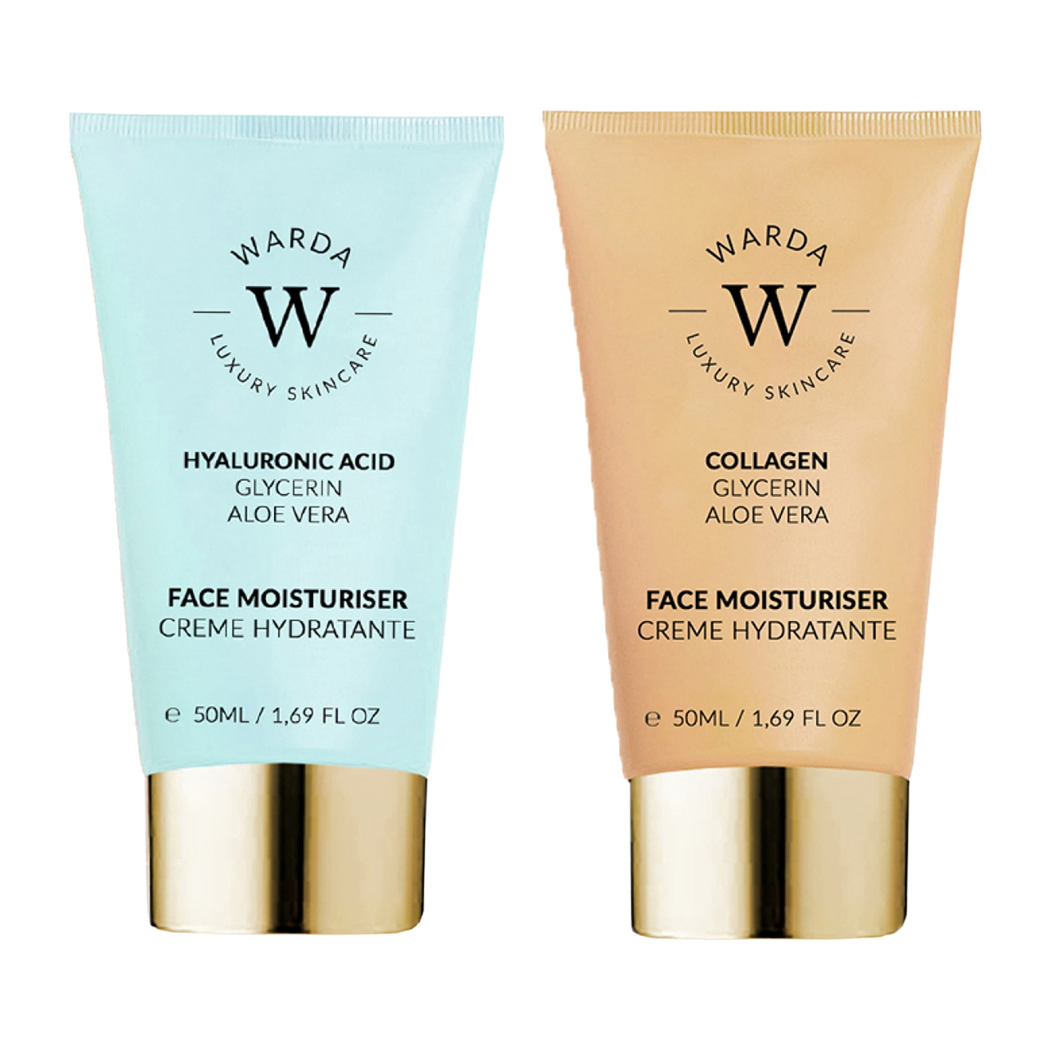 HIDRATANTE CON ÁCIDO HIALURÓNICO AUMENTADOR DE LA HIDRATACIÓN DE LA PIEL 50 ml + HIDRATANTE CON COLÁGENO AUMENTADOR DE LA PIEL 50 ml