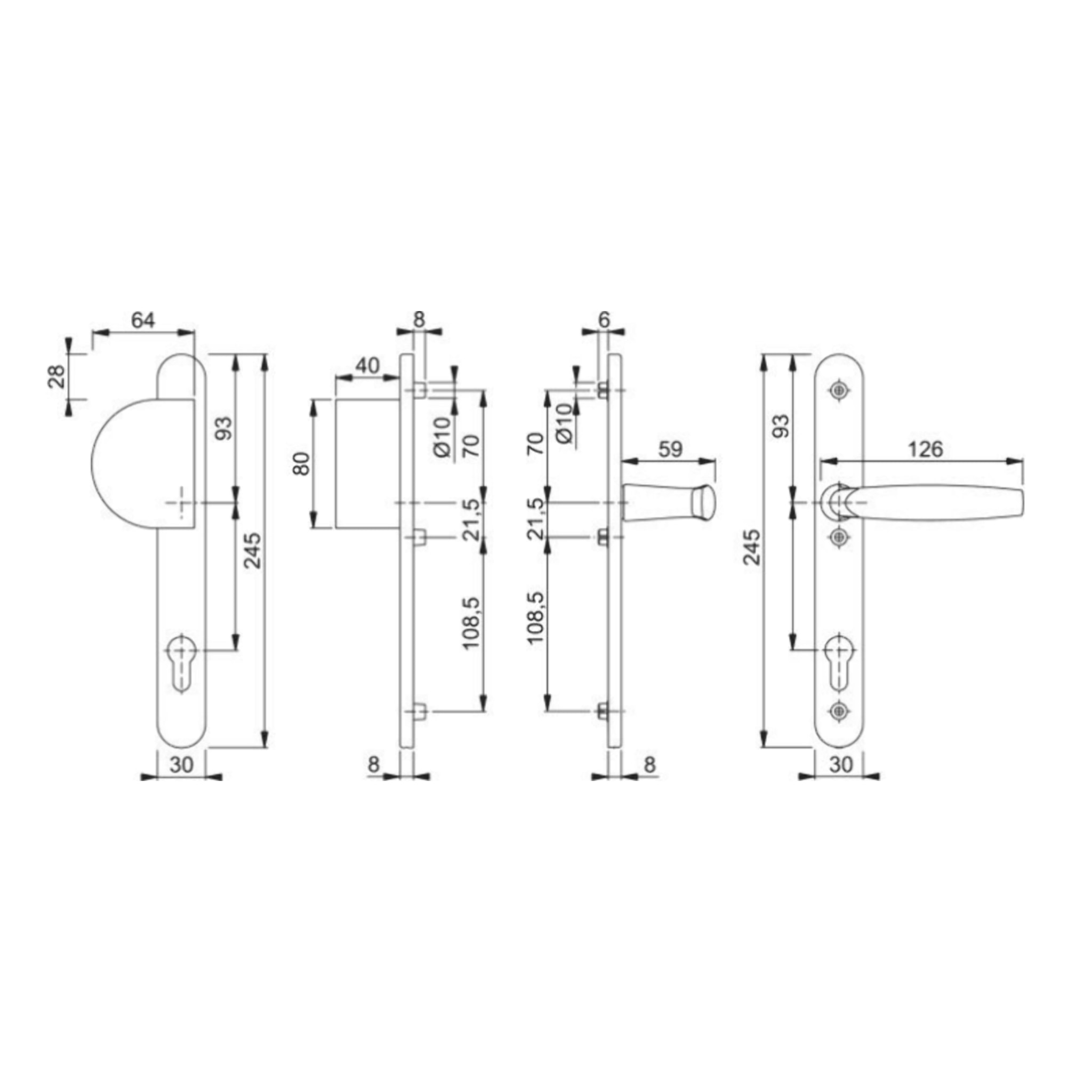 Ensemble de porte palière plaque étroite aileron Atlanta HOPPE 554/3346/1530 Argent F1 - Clé i - ent.8/92 56/70 - 2354494