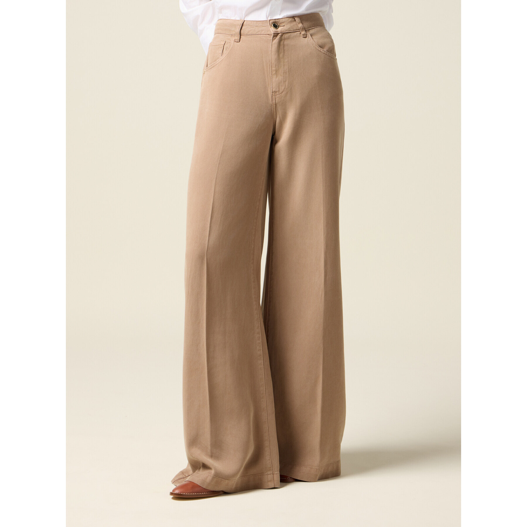 Oltre - Pantalones palazzo de tencel - Beige