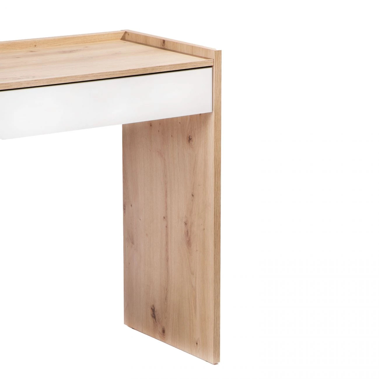 Mesa de escritorio con cajón Dess Blanco Artik (Blanco Mate) - Roble Nodi