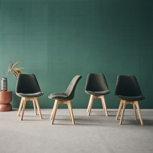Lot de 4 chaises scandinaves revêtement velours côtelé kaki. pieds bois de hêtre - Nils