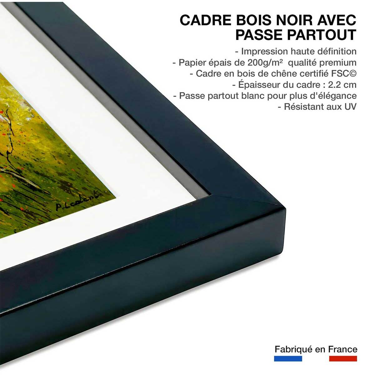 Affiche  bouleaux et coquelicots Affiche sous cadre noir