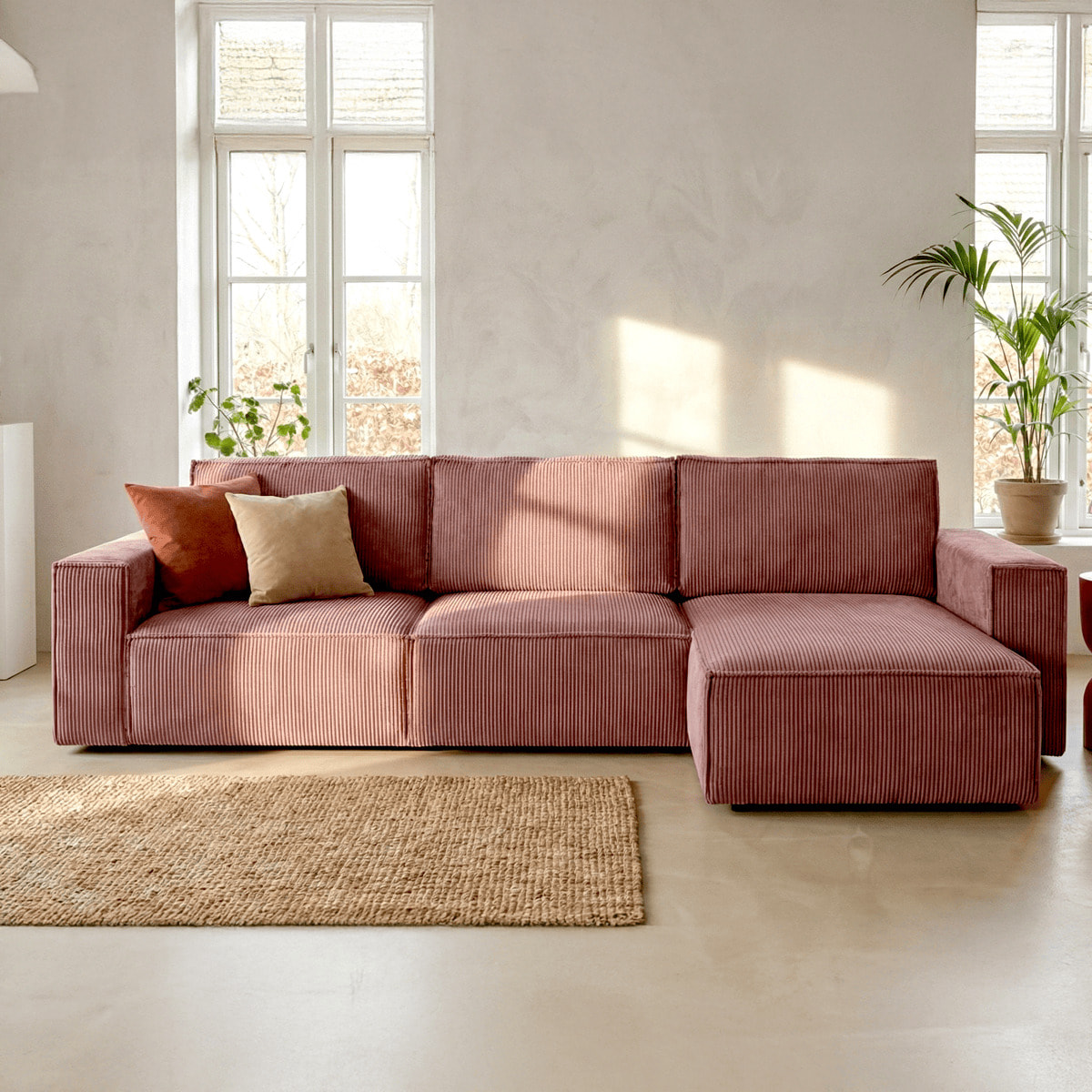 Canapé d'angle convertible 5 places en velours côtelé - HARPER