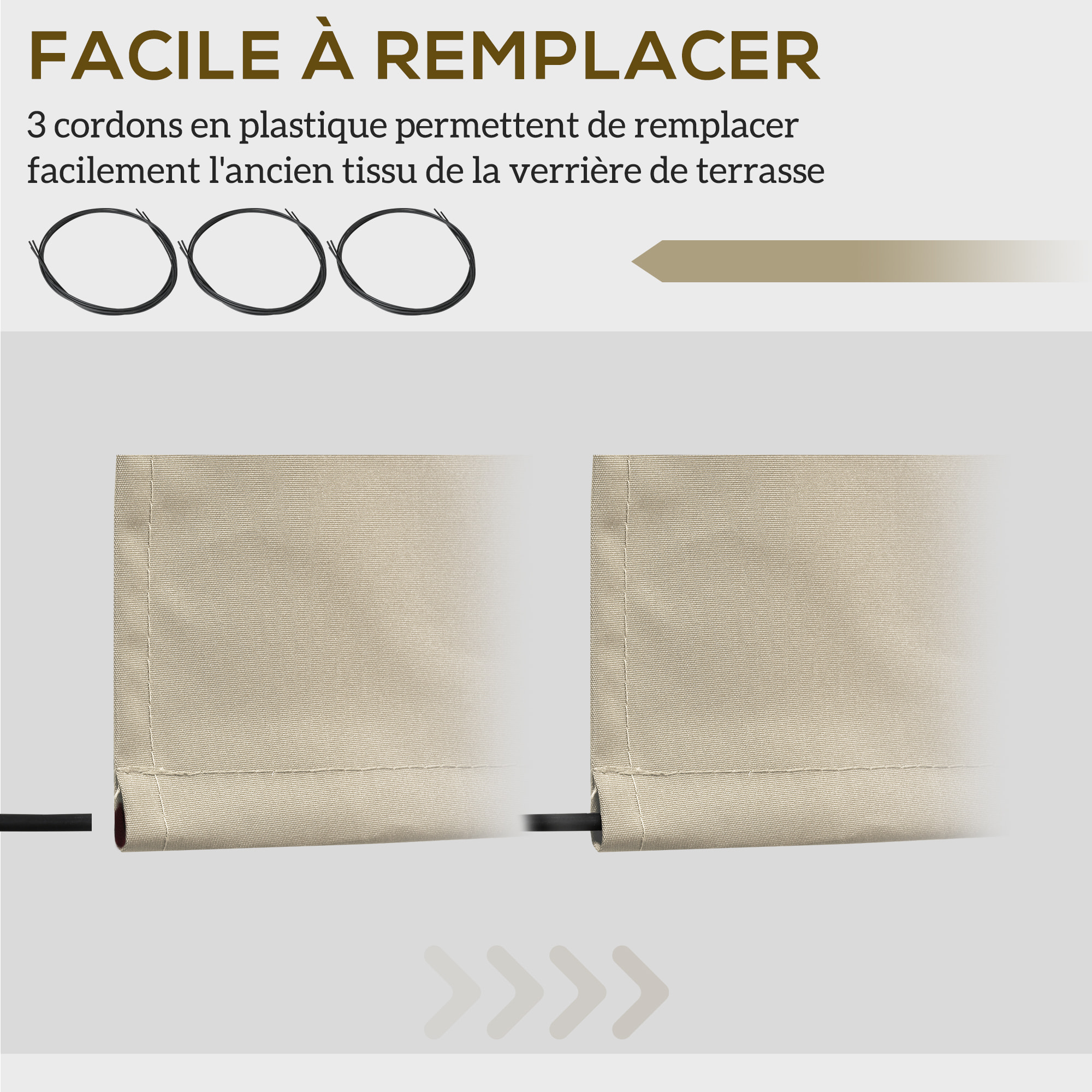 Toile de rechange store banne - lambrequin vagues douces - polyester haute densité 280 g/m² anti-UV dim. 2,82L x 2,4l (avancée) m beige