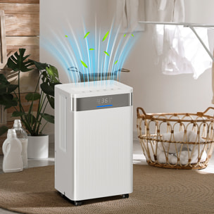 Deshumidificador 12L/día, Depósito 2L, Silencioso, Deshumidificador Eléctrico con 3 Modos, Pantalla LED, Temporizado 24 H, Bloqueo Infantil y Drenaje Continuo, hasta 12-25㎡, Blanco