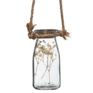 Suspension de 4 fleurs sechées pot verre H45cm