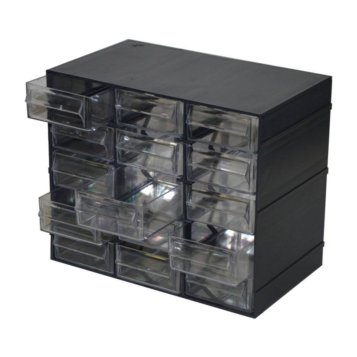 Cassettiera portaminuteria a 15 cassetti, Organiser portaoggetti con cassetti trasparenti, 100% Made in Italy, cm 23x14h19, colore Nero