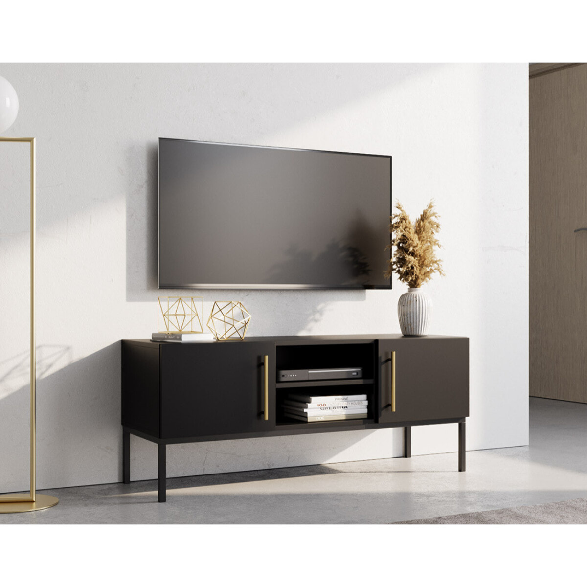 Felicia - meuble tv - noir - 2 portes et 2 niches - 120 cm - Noir