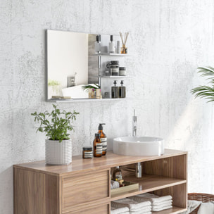 Espejo de Baño con 2 Estantes Laterales y Estante Inferior, Espejo de Pared, Estilo Moderno, para Entrada, Pasillo, 75x10x48 cm, Blanco