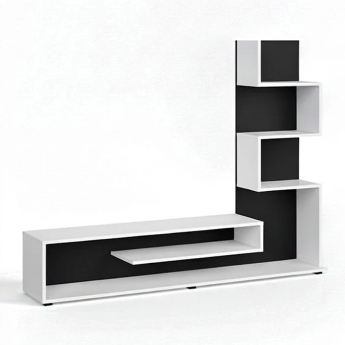 Mueble de salón Moobi en color blanco artik negro y medidas 160 x 124 cm Blanco Artik (Blanco Mate) - Negro
