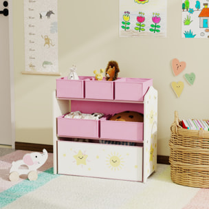 Estantería Infantil para Juguetes, con 6 Cajas Extraíbles de Tela no Tejida, Organizador de Juguetes de 3 Niveles, para Habitación Infantil, Sala de Juegos, Guardería, 63x30x66 cm, Rosa