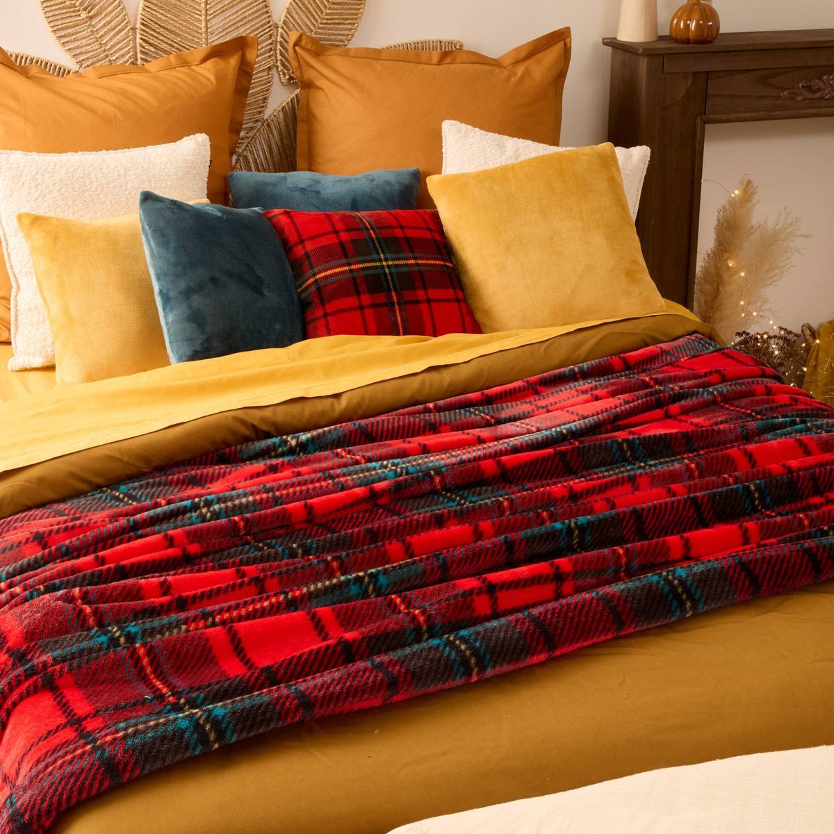 Plaid flanelle imprimé Brody rouge 230x180cm