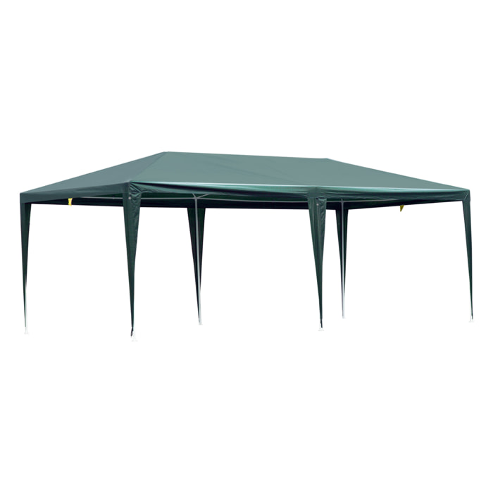 Carpa de Jardín 6x3 m Cenador Desmontable Exterior con 6 Mosquiteras Laterales 2 Puertas con Cremallera Impermeable y Ventanas para Terraza Patio Playa Verde