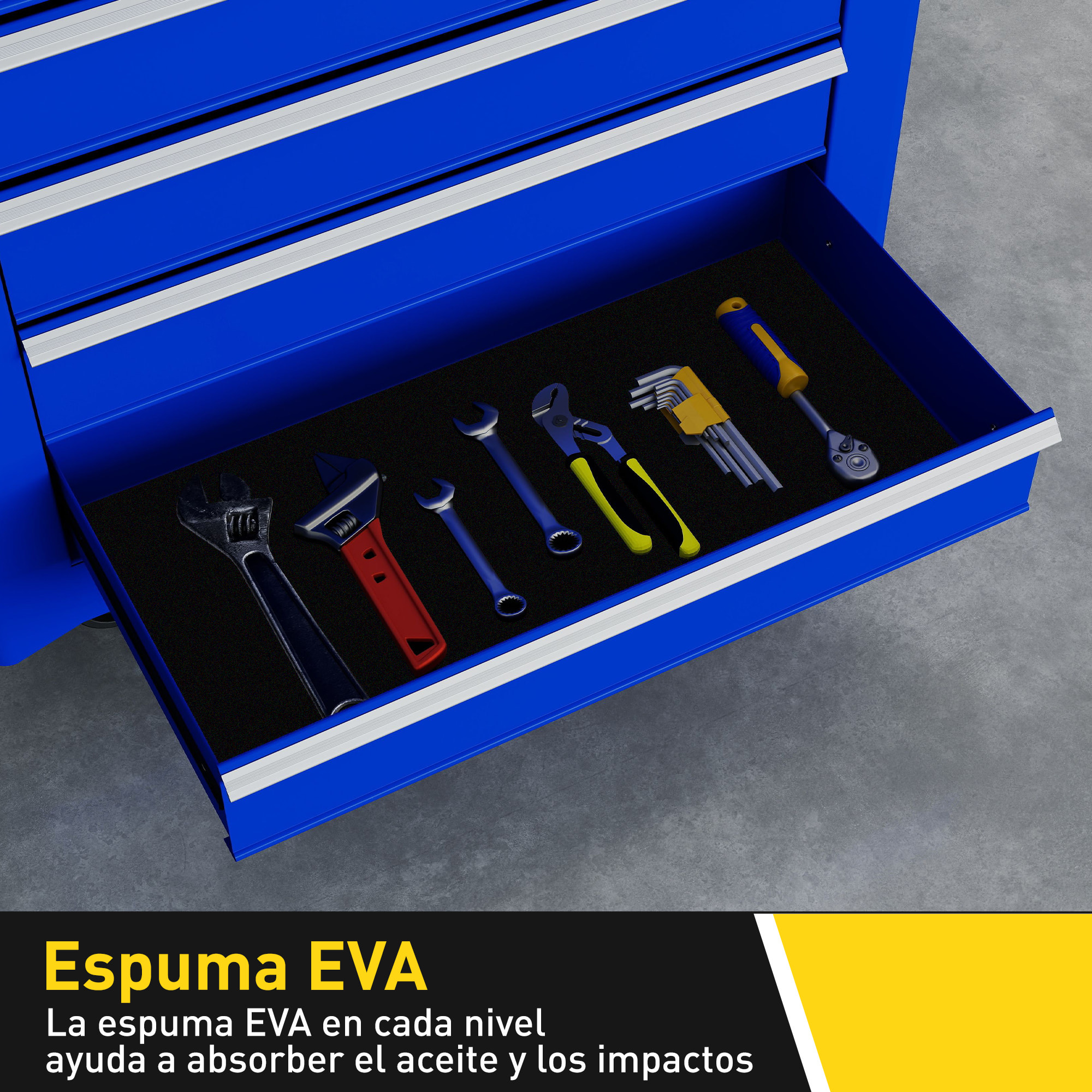 Carro de Herramientas con 7 Cajones, Carro de Taller con Cerradura, Asa, 2 Ruedas con Freno de Bloqueo, para Garaje, Hogar, Azul