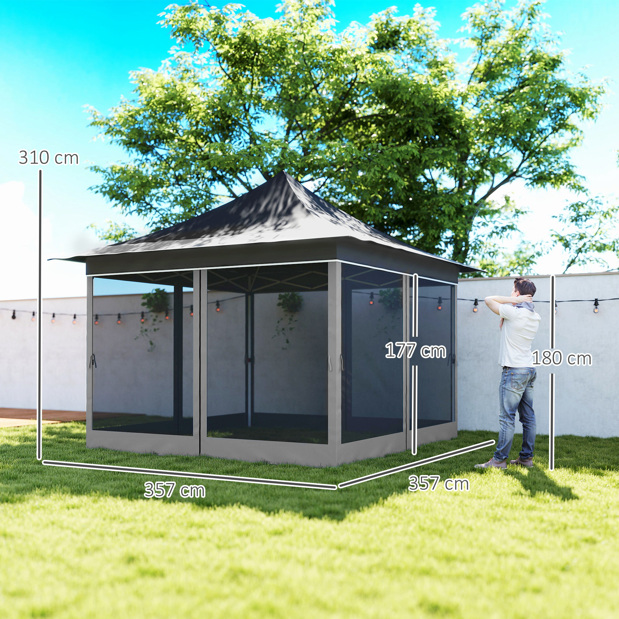 Carpa Plegable 3,5x3,5x3 m Cenador de Jardín con Altura Ajustable 4 Mosquiteras Protección UV50+ Impermeable y Bolsa de Transporte Gazebo para Exterior Fiestas Camping Gris Oscuro