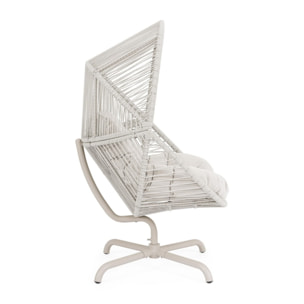 Poltrona girevole da giardino TARIFA con intreccio in fibra sintetica, base beige chiaro e cuscino
