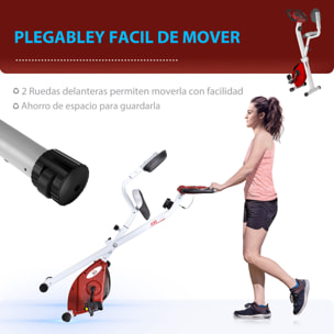 Bicicleta Estática Plegable con Respaldo, Bici Estática con 8 Niveles de Resistencia Magnética, Volante, Pantalla LCD, Pulsómetro, Sillín Ajustable, Carga 110 kg para Hogar Ahorra Espacio Rojo