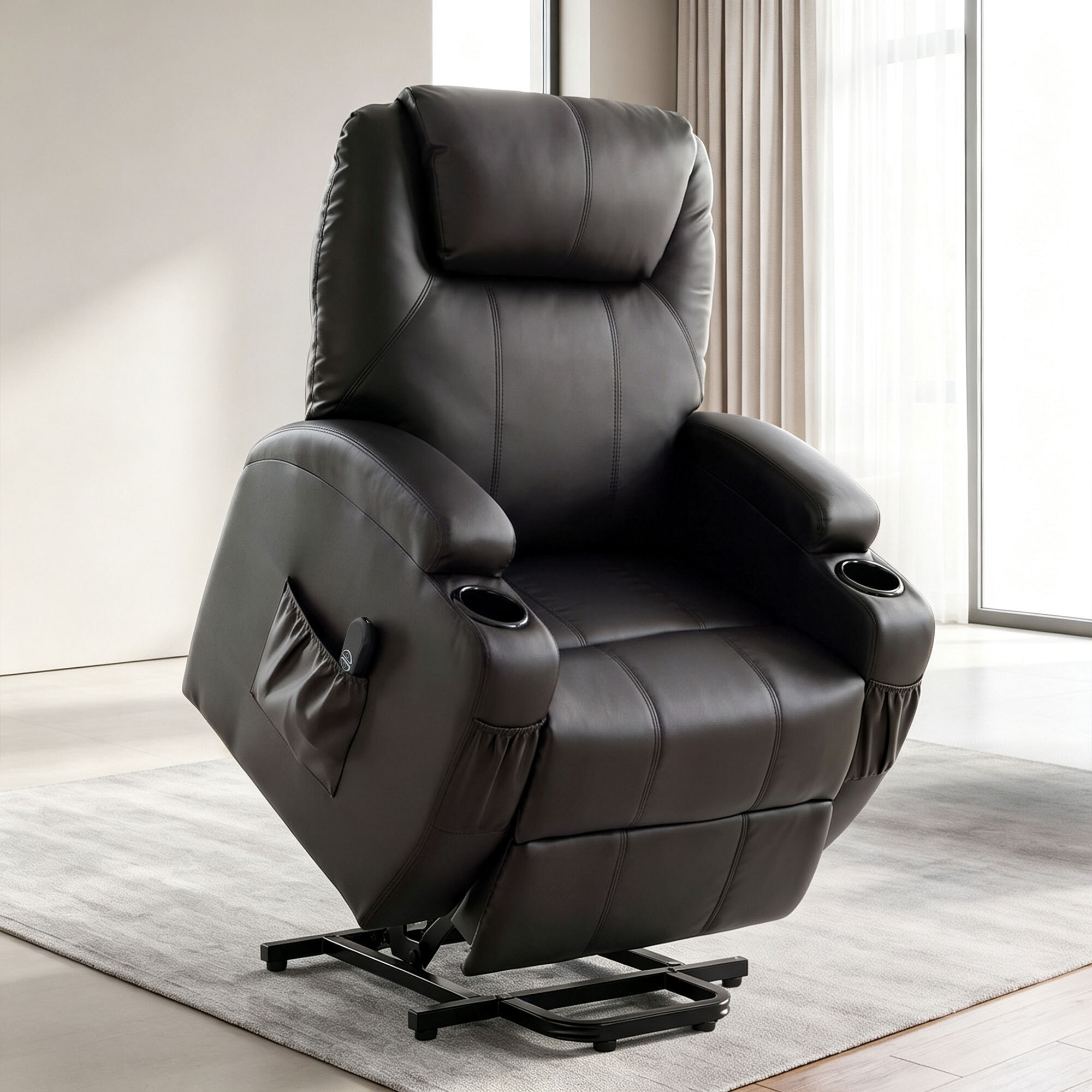 Fauteuil releveur électrique inclinable repose-pied relevable télécommande noir