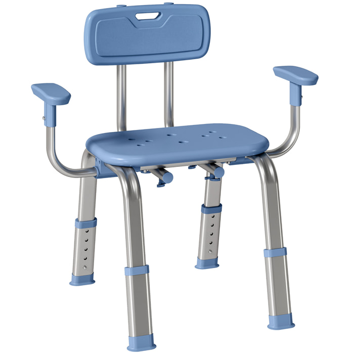 Chaise de douche réglable avec accoudoirs dossier alu HDPE bleu