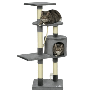 Rascador para Gatos Altura 116 cm Árbol para Gatos Torre de Escalada con Postes Rascadores de Sisal Cueva Plataformas y Juguetes Divertidos Colgantes Gris Oscuro