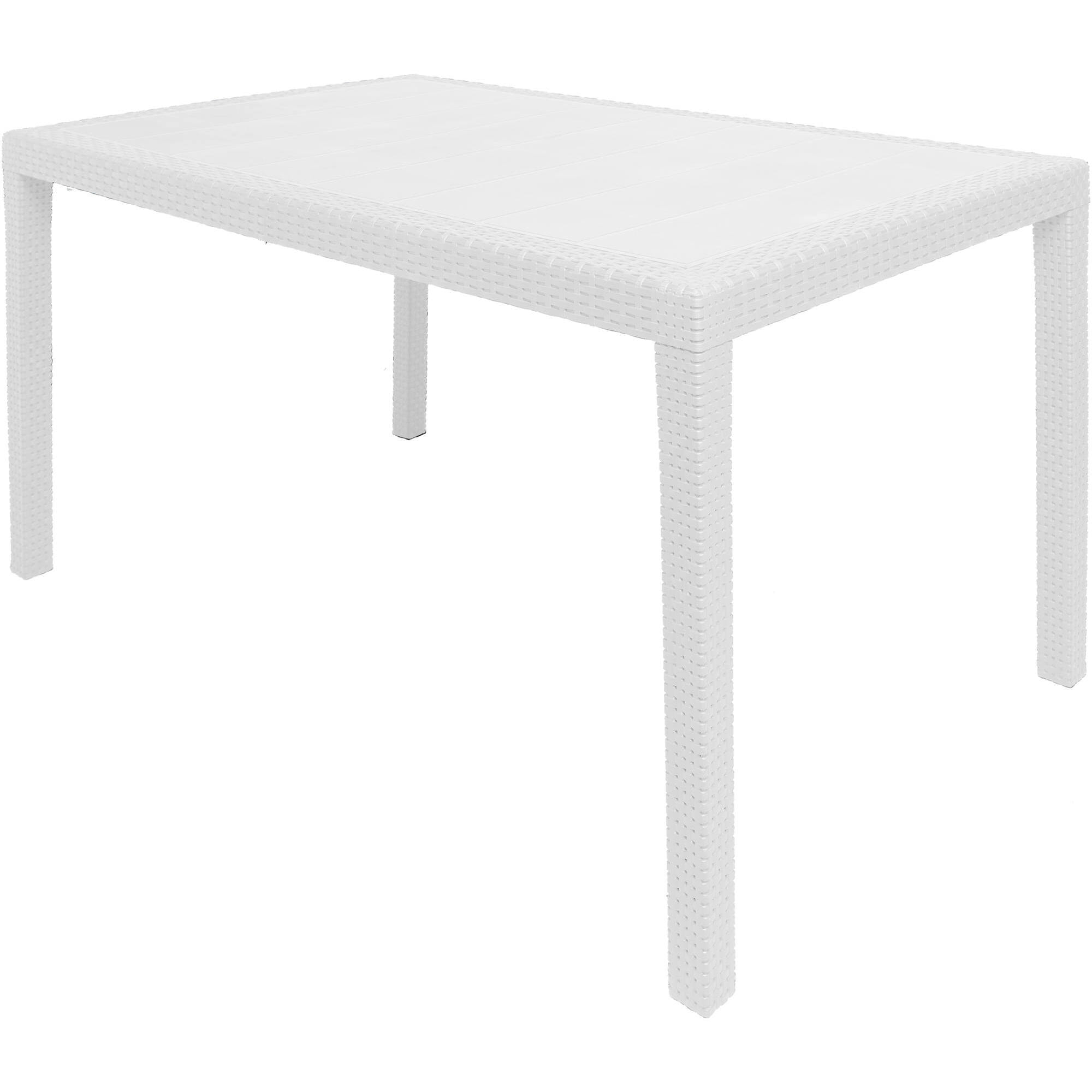 Tavolo da esterno Portici, Tavolo rettangolare da pranzo, Tavolo da giardino multiuso effetto rattan, 100% Made in Italy, Cm 150x90h72, Bianco