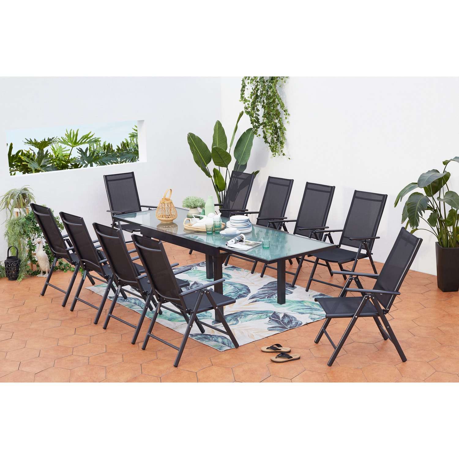 Table de jardin extensible 10 fauteuils en alu et toile PVC CALAMATA